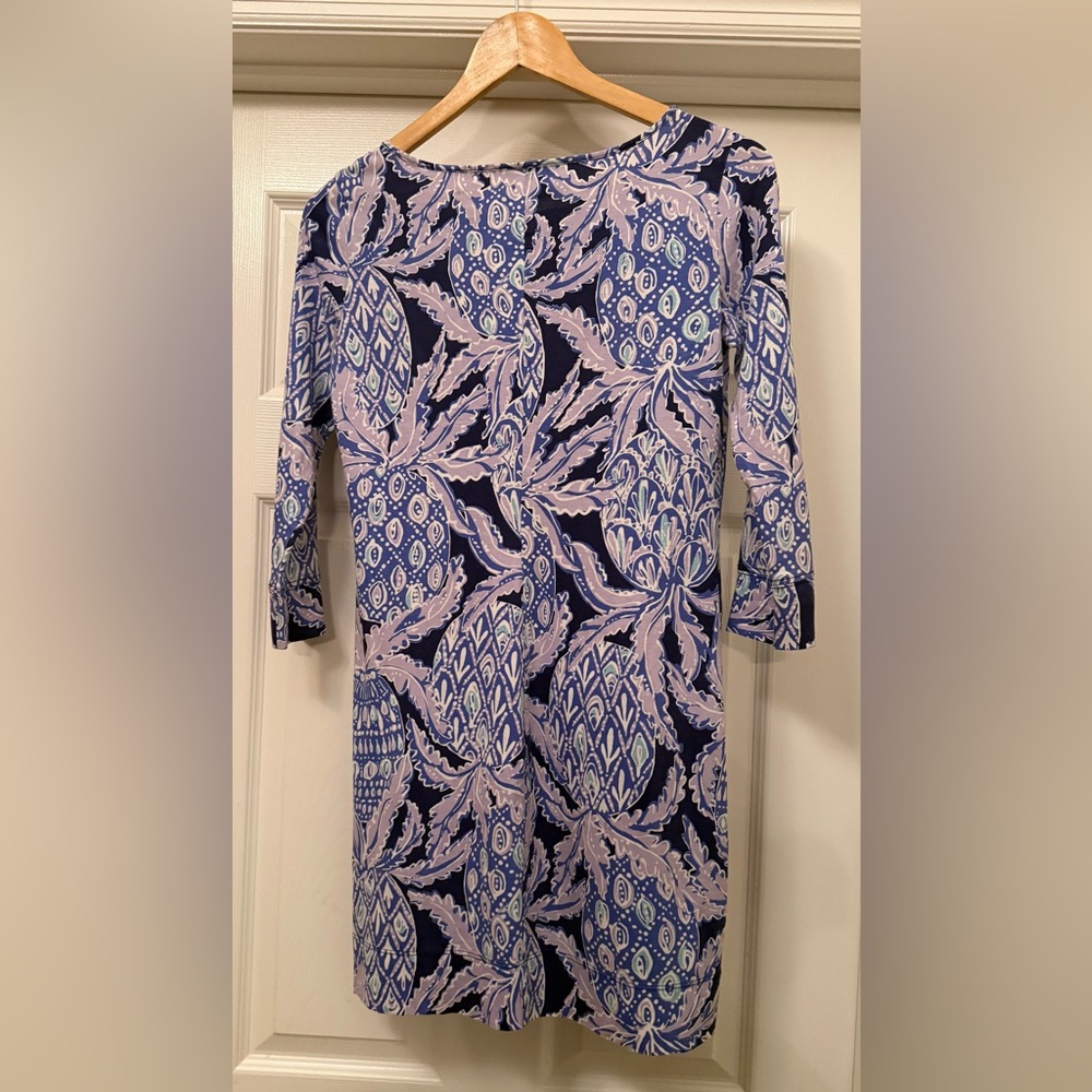 Lilly Pulitzer Blue and Purple Long Sleeve Dress Midi 100% Pima Cotton - Picture 3 of 4